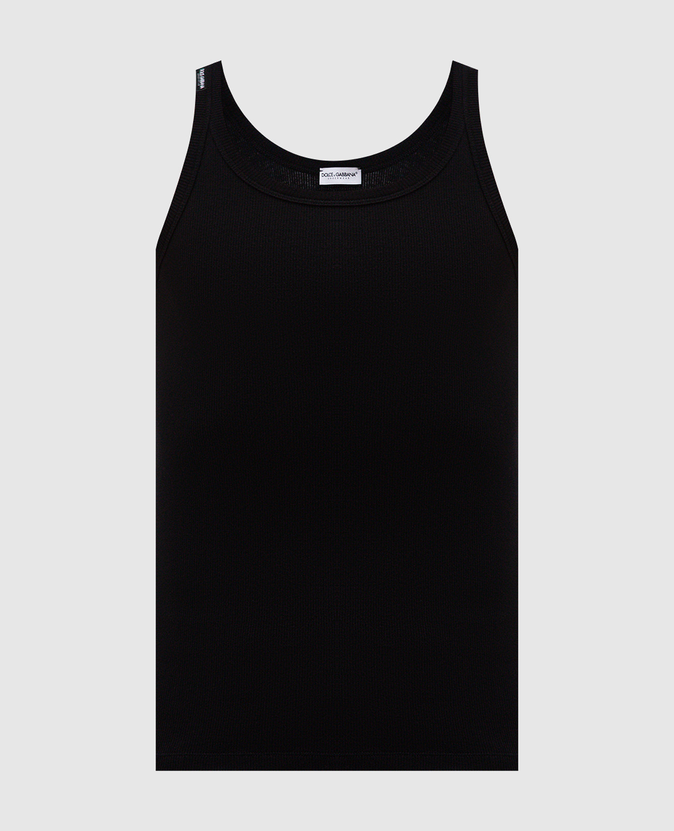 Black ribbed T-shirt with logo patch