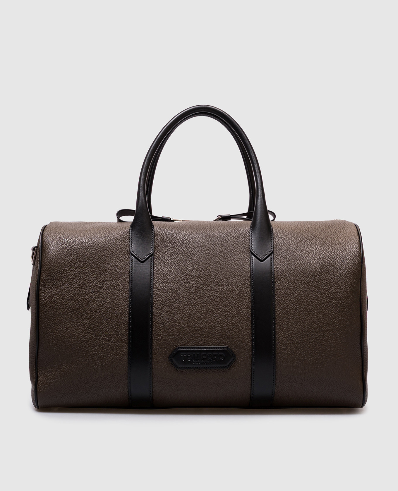 

Brown leather duffel bag with logo Tom Ford, Black