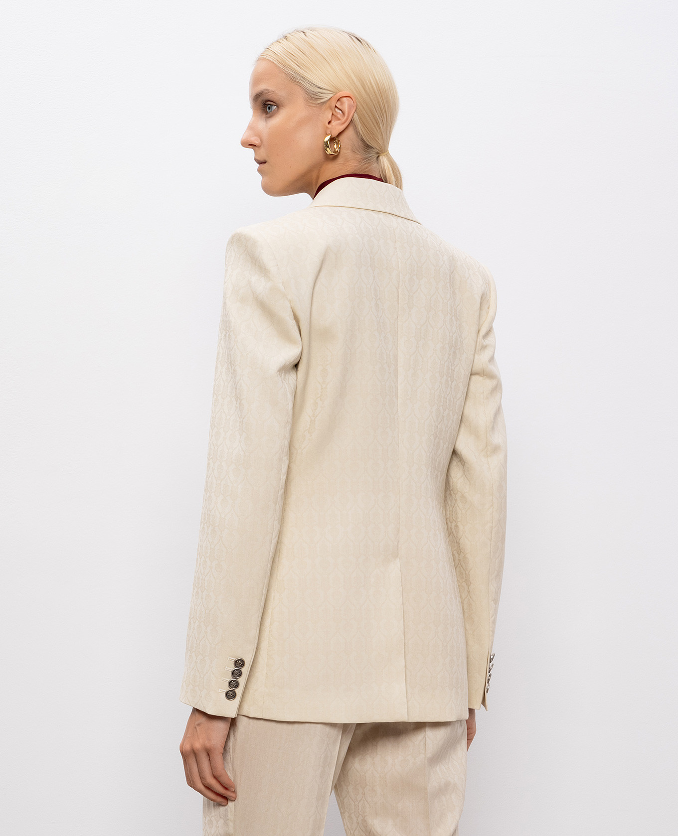 Beige double-breasted patterned wool jacket Etro 4