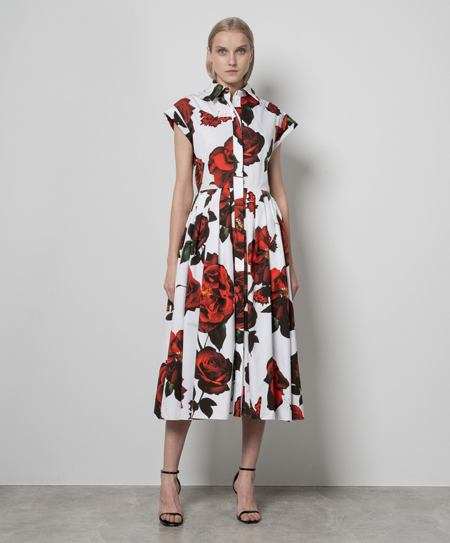 Alexander McQueen - White shirt dress in Tudor Rose print