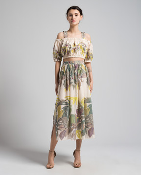 Twinset Beige tropical print top and skirt suit 241TT2443