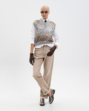 Brunello Cucinelli Beige jeans with a monil chain MA095P4035