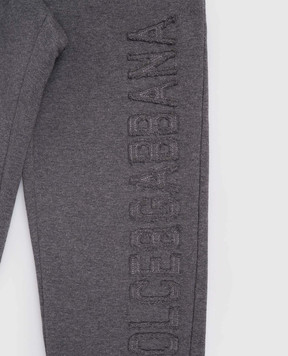Dolce&Gabbana Children's gray joggers with logo applique L4JPJNG7PDS36