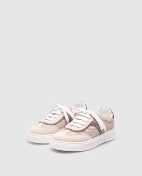 Brunello Cucinelli Children's beige combination sneakers with a monil chain BZSOFZG416