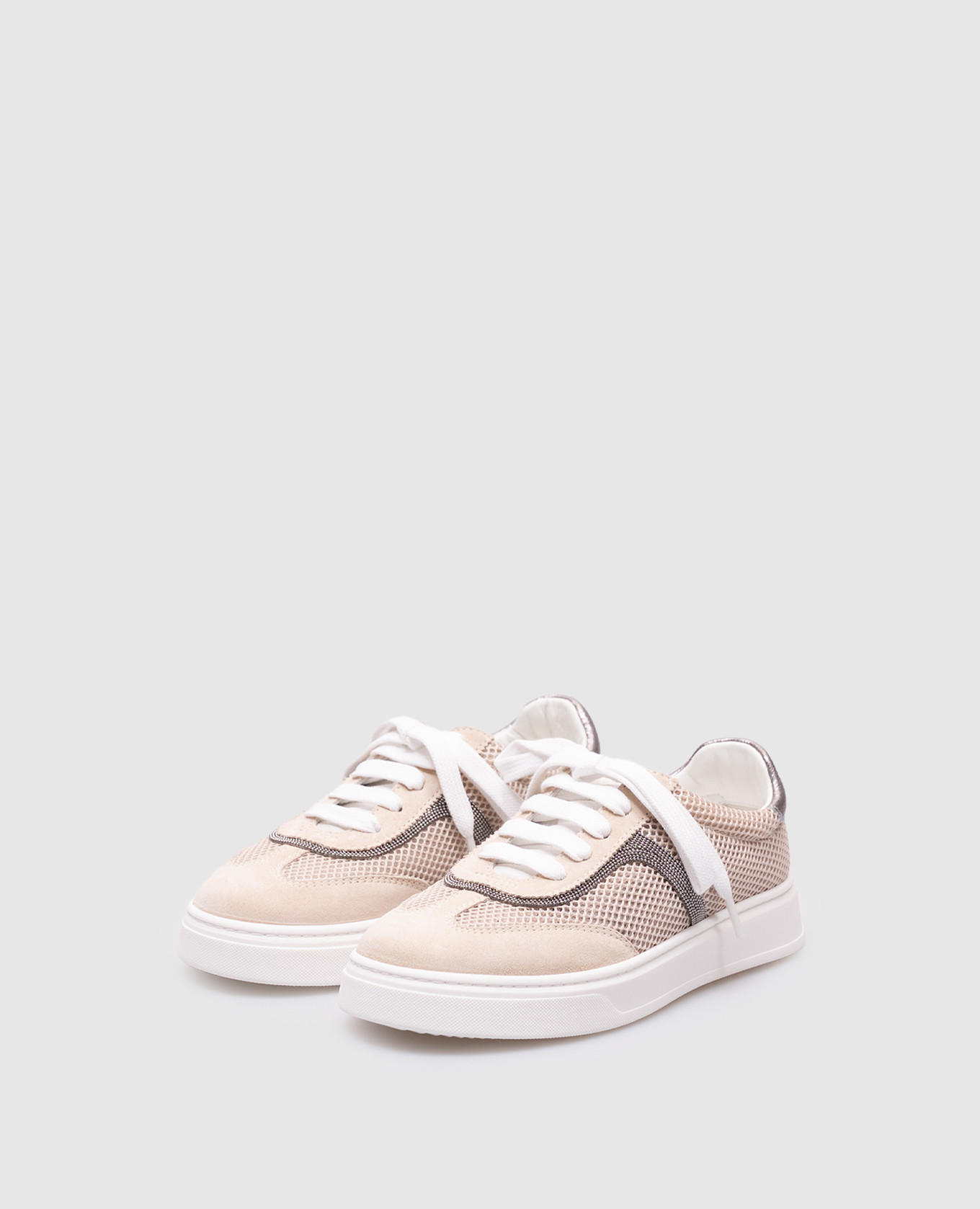 Children's beige combination sneakers with a monil chain Brunello Cucinelli 2