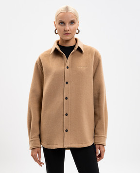 Off-White Beige cashmere insulated shirt with logo 2ES005F25FAB001