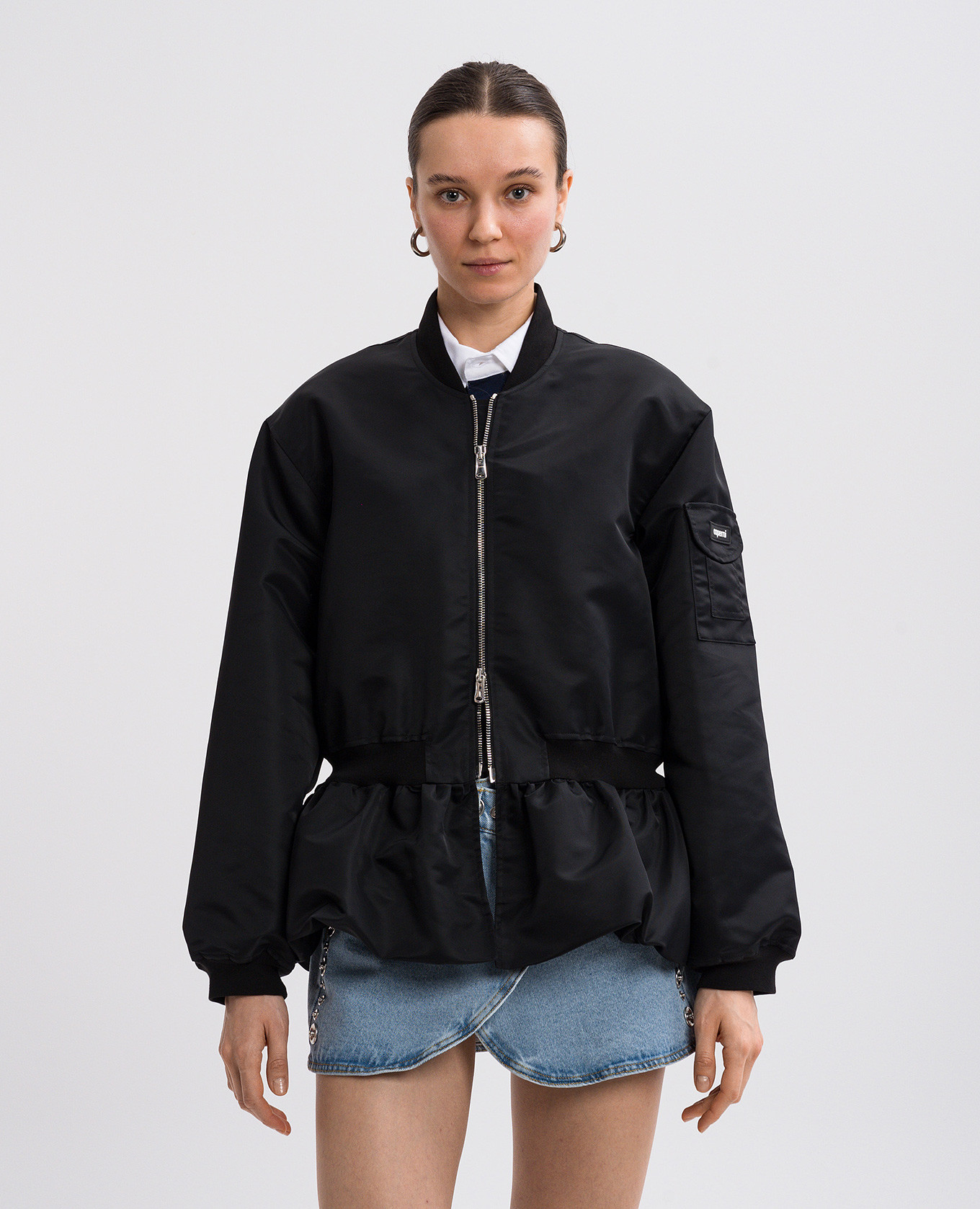 

Black bomber jacket with peplum Coperni