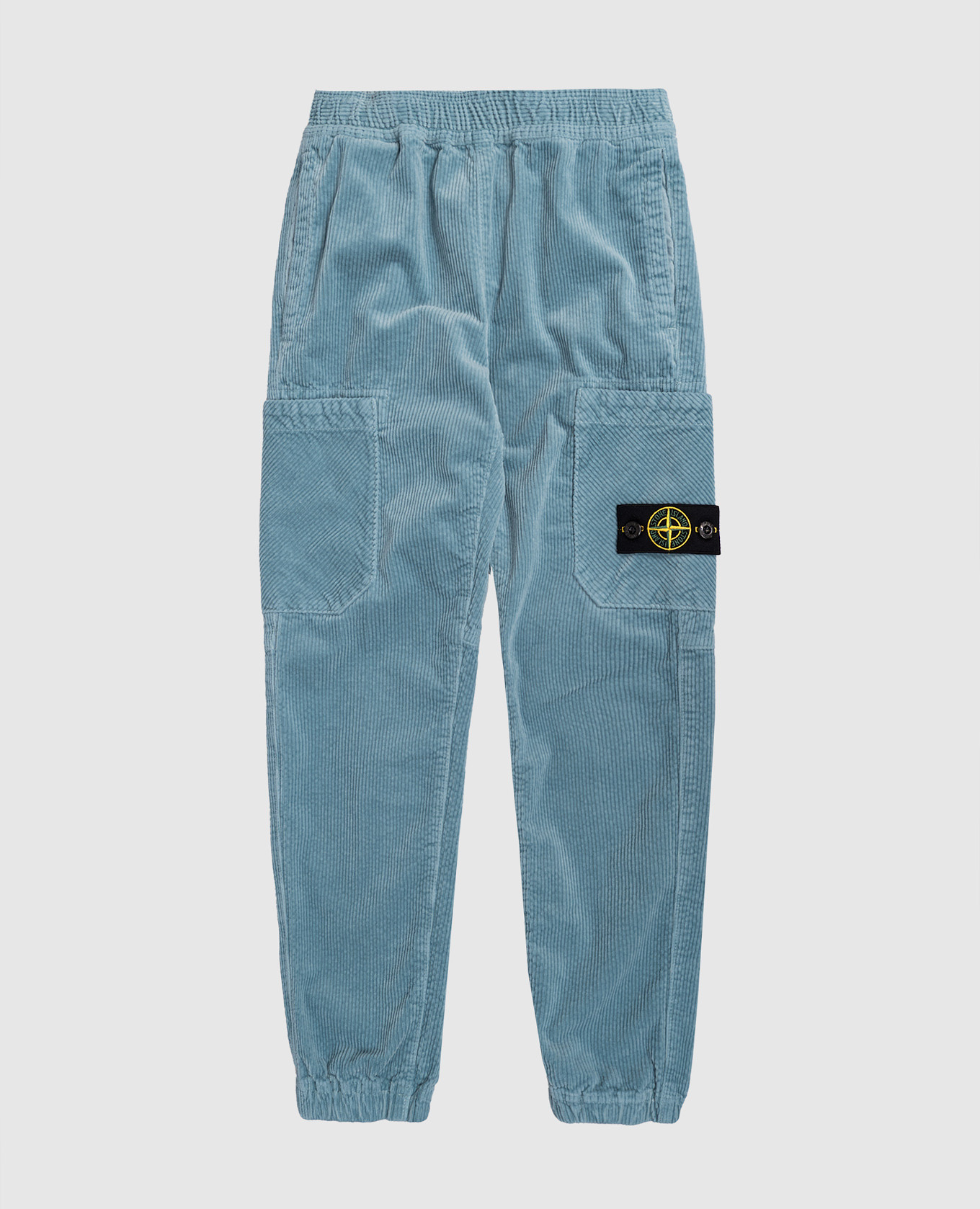 Kids&#39; blue corduroy joggers with logo Stone Island