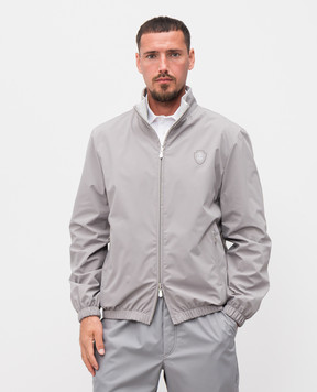 Brunello Cucinelli Grey Reversible Silk Jacket with Logo Emblem MD8217440F