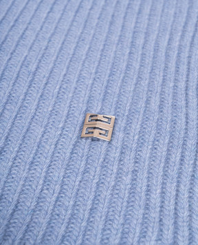 Givenchy Blue wool and cashmere scarf with 4G logo emblem GW3020U7755