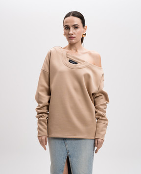 Balmain Beige sweatshirt with logo patch EF1HU301JJ69