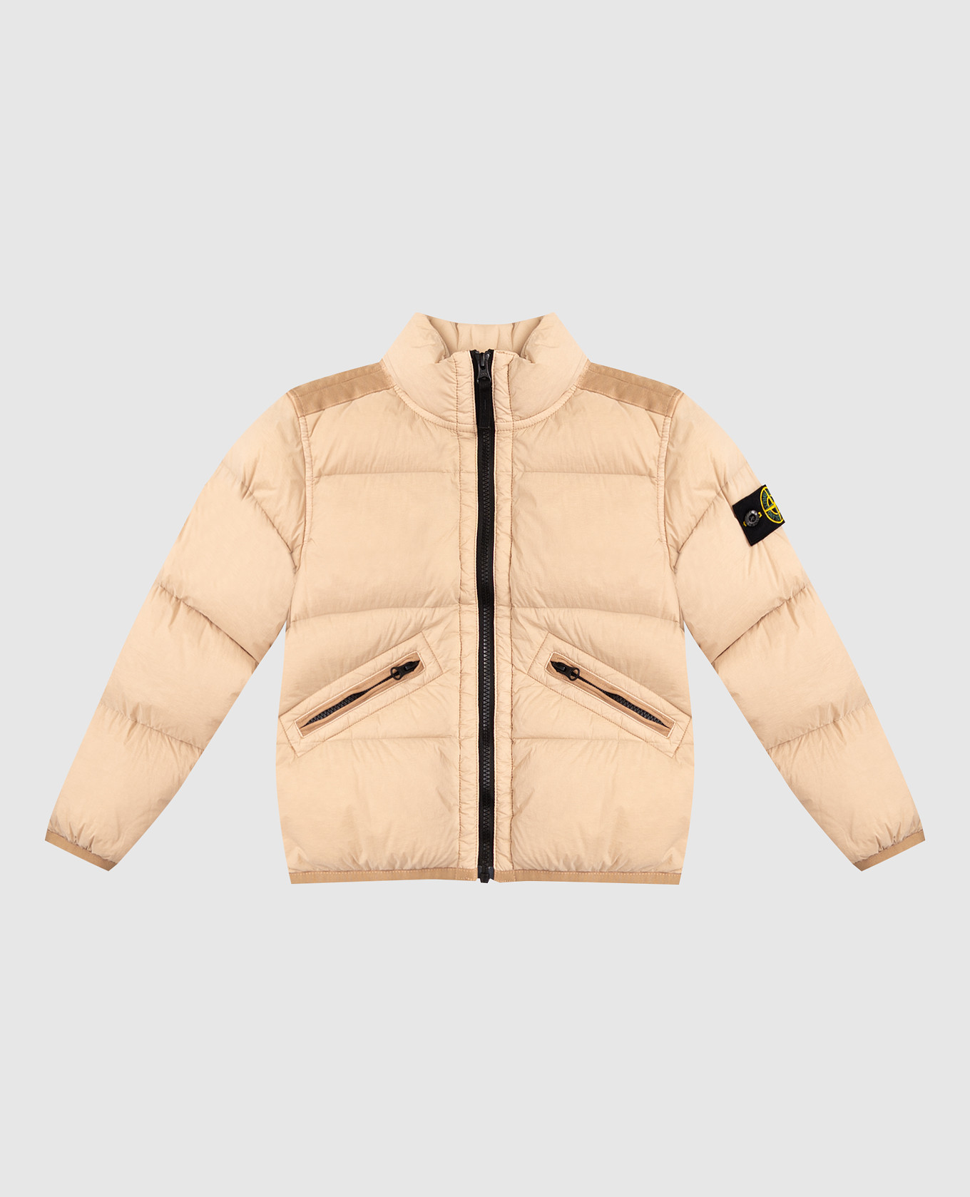Children&#39;s beige down jacket with logo patch Stone Island