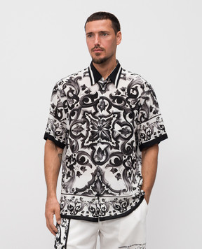 Dolce&Gabbana White silk shirt with Majolica print G5LG9THI1Y6
