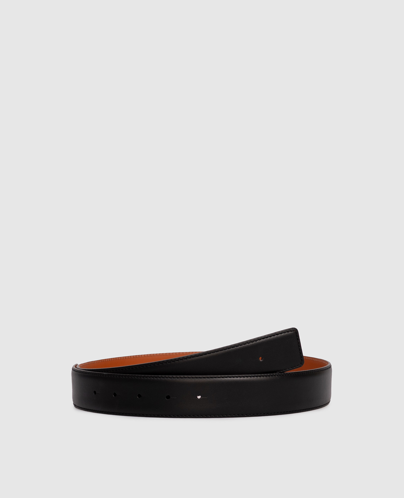 

Black leather belt without buckle Santoni