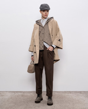 Brunello Cucinelli Beige double-breasted coat with monil chain MM5397740P