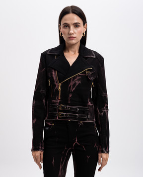 Versace Jeans Couture Black denim jacket in the style of a cowhide with a marble effect 77HAS460DW081F01