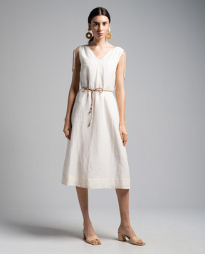 Peserico Beige linen dress with monil chain S02050L10A06802