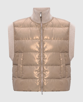Peserico Beige down vest with shiny texture A034485621A