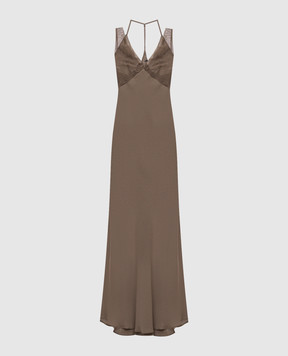 Jacob Lee Khaki double-layer silk dress WDS005SS25LO