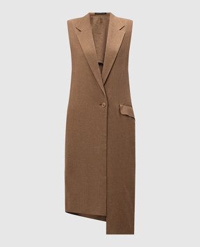 Y`S Yamamoto Brown elongated waistcoat with linen YTJ03229