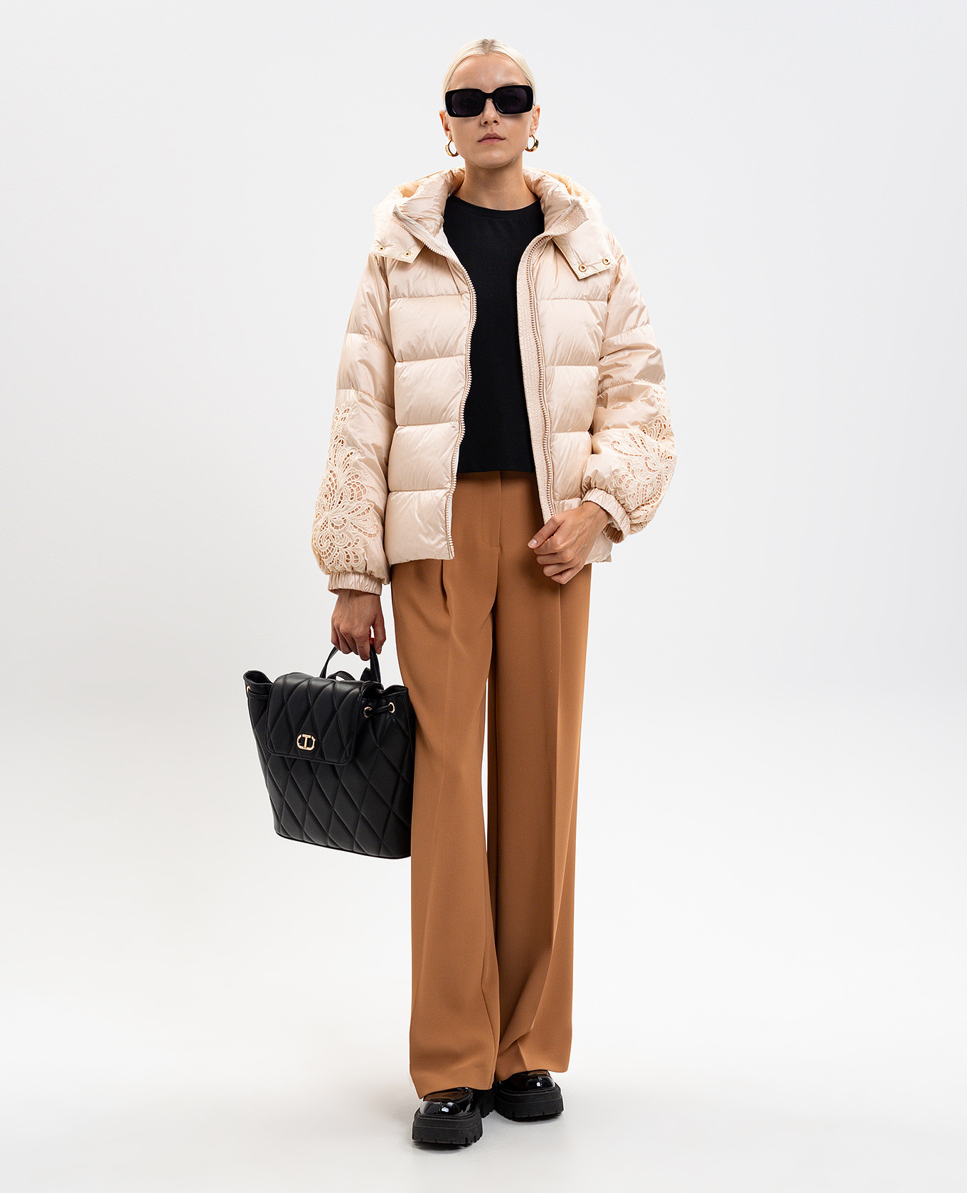 

Beige down jacket with embroidery Twinset