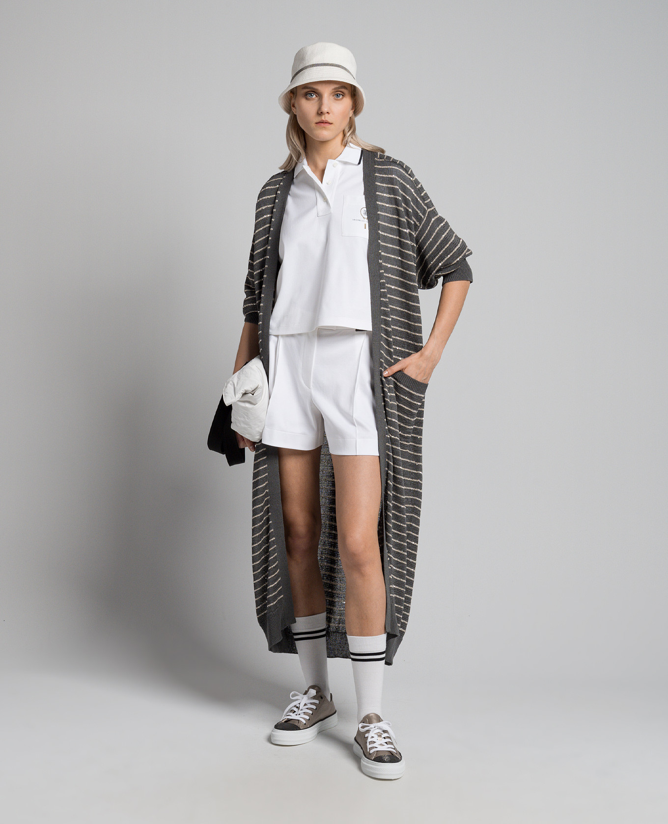 Gray striped cardigan with sequins Brunello Cucinelli 2
