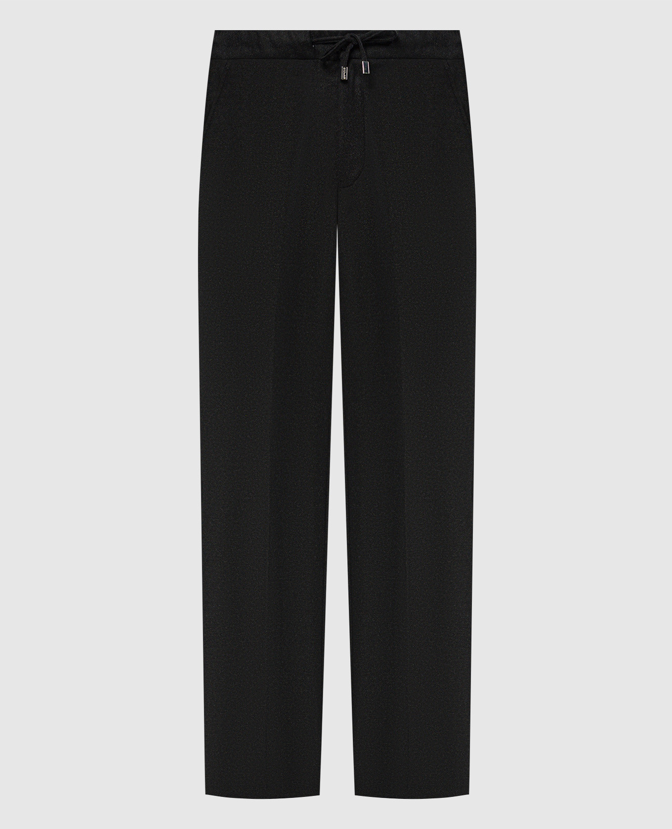 Black wool trousers with logo engraving