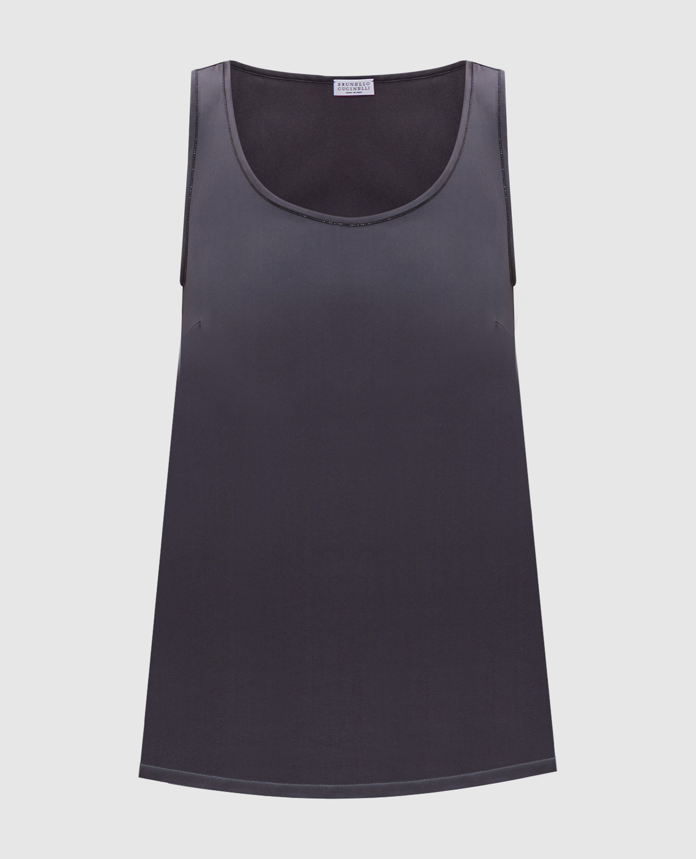 Gray silk top with monil chain Brunello Cucinelli