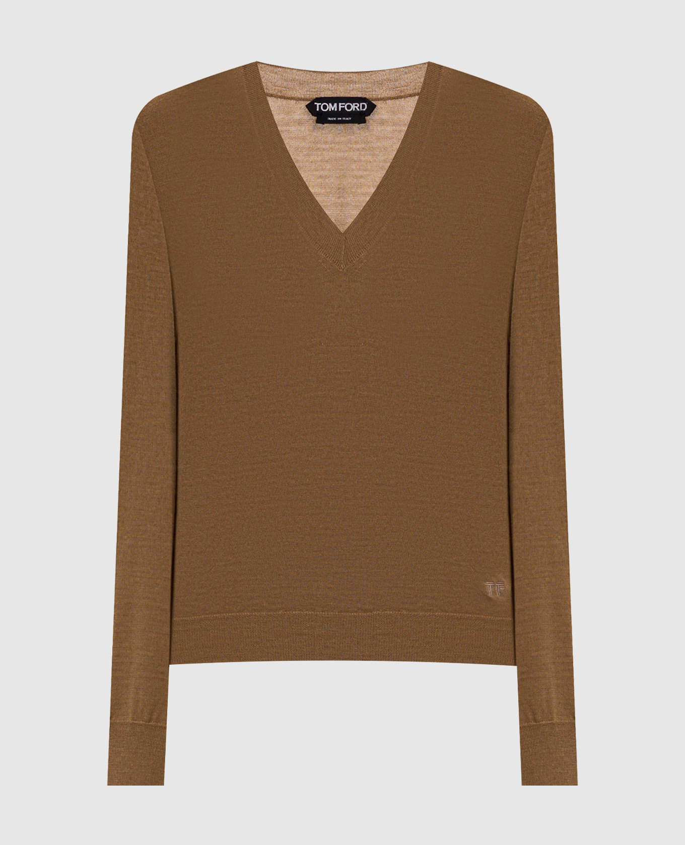 

Brown cashmere and silk pullover with monogram logo Tom Ford