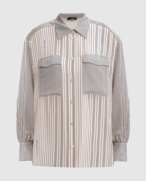 Twinset Beige striped blouse with logo 251AP2205