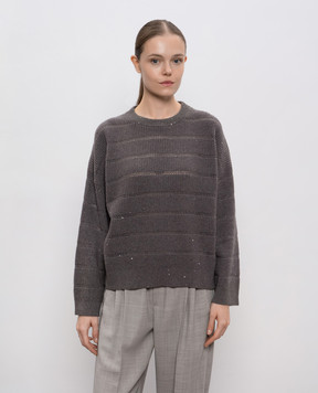 Brunello Cucinelli Dazzling grey cashmere and wool sequin sweater MBM738200