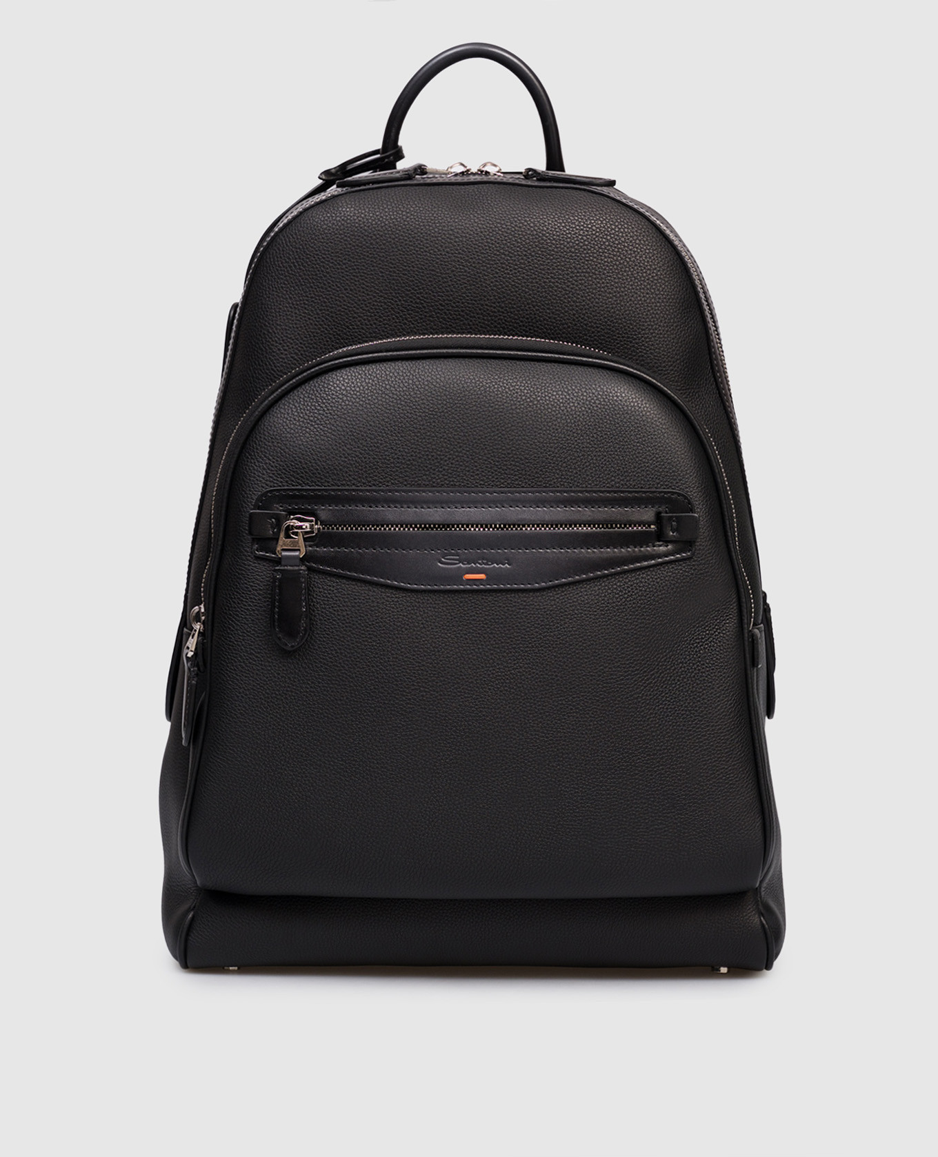 

Black leather backpack with embossed logo Santoni