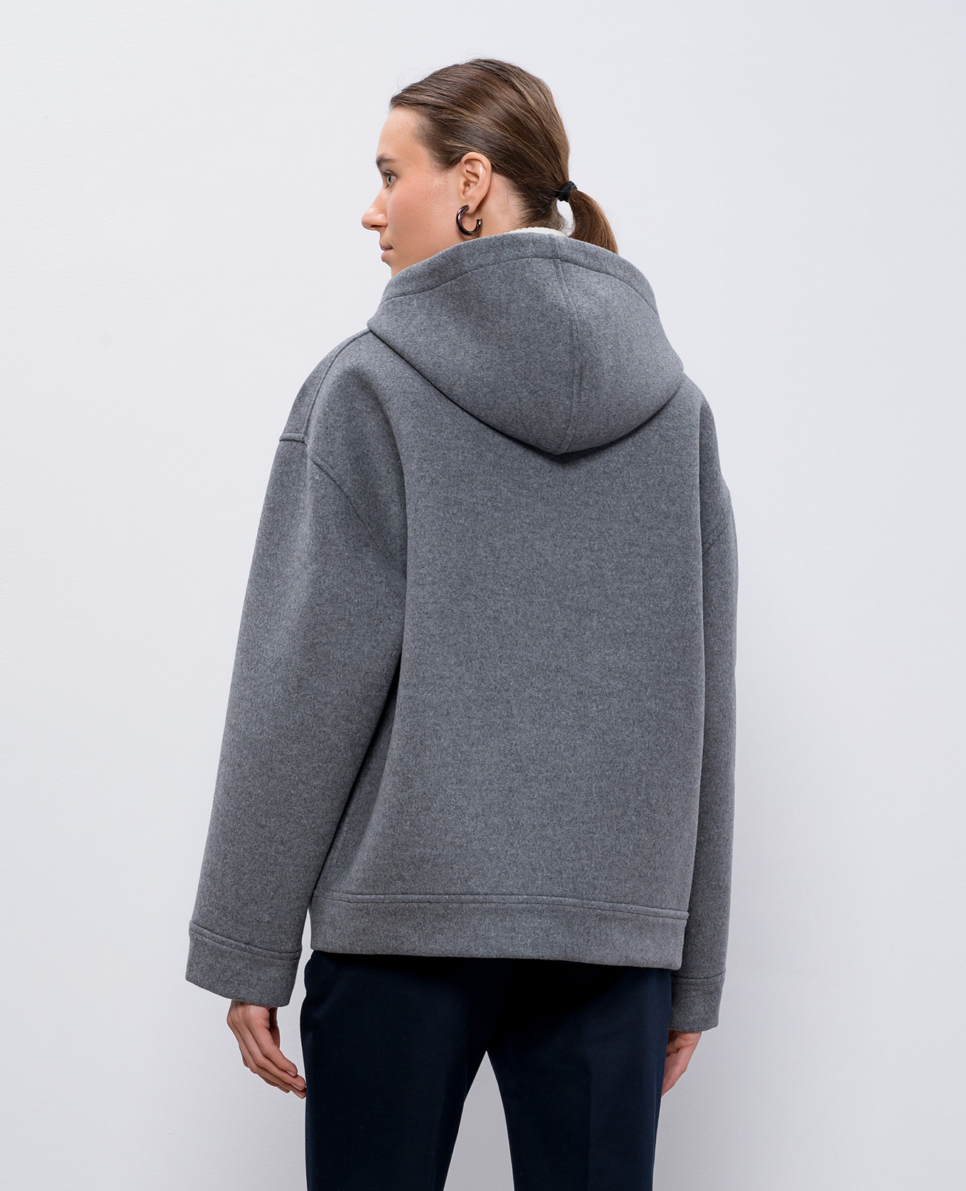 Gray cropped wool coat with hood Valentino 4