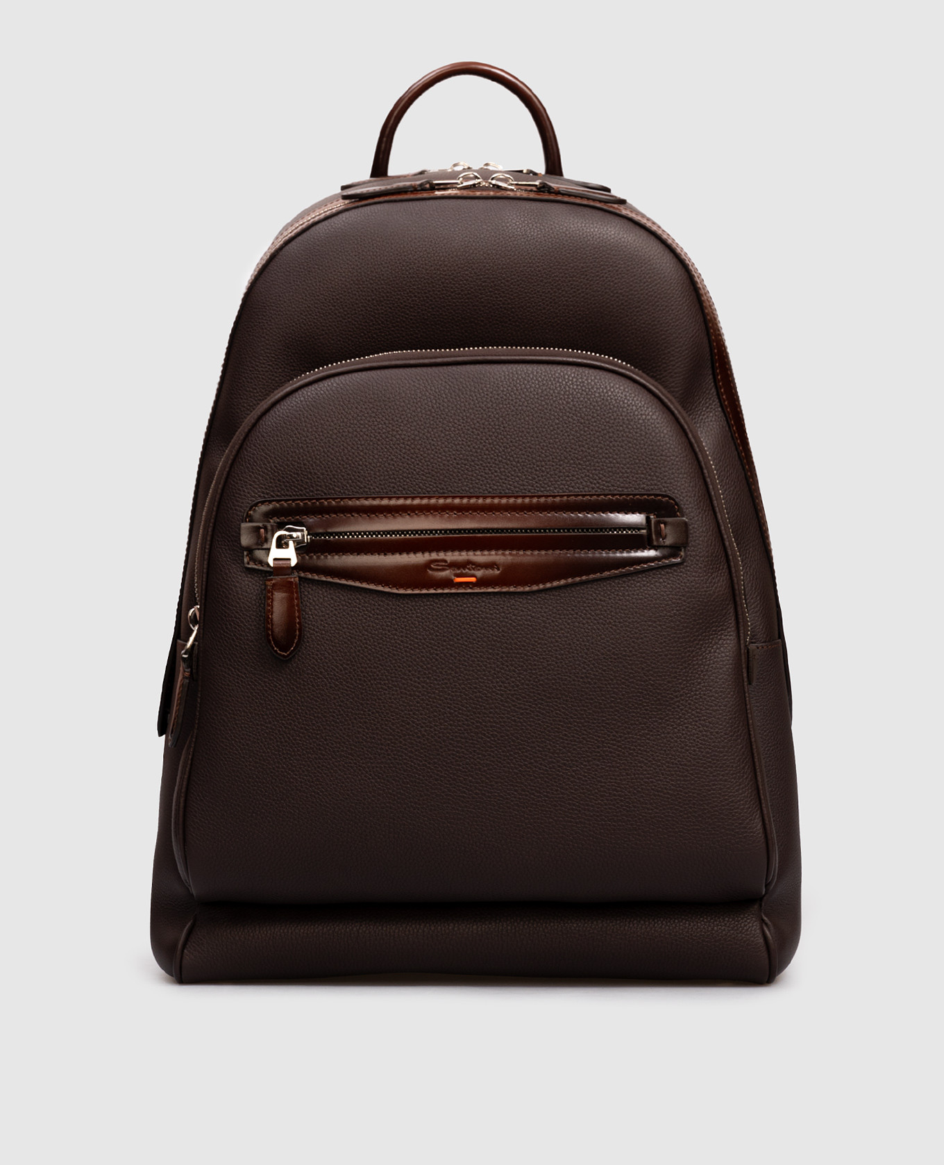 Brown leather backpack with logo Santoni