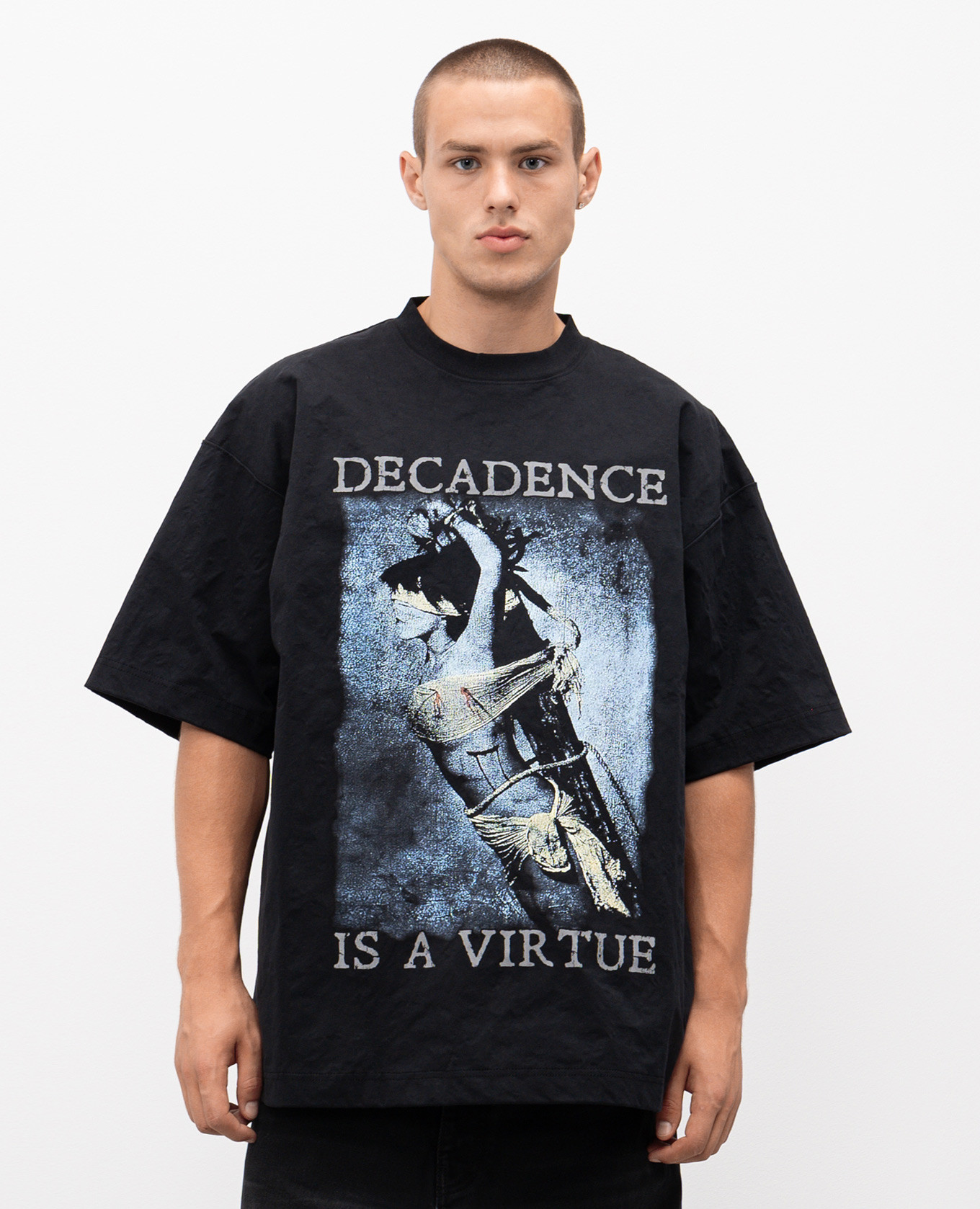 

Black metallic Decadence Is A Virtue Tee Vetements