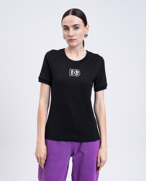 Dolce&Gabbana Black T-shirt with contrast DG logo F8N08ZGDC9W