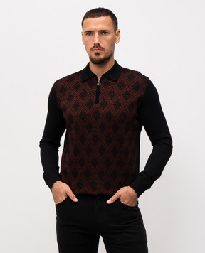 Stefano Ricci Black cashmere and silk patterned polo shirt K808094P30F25372