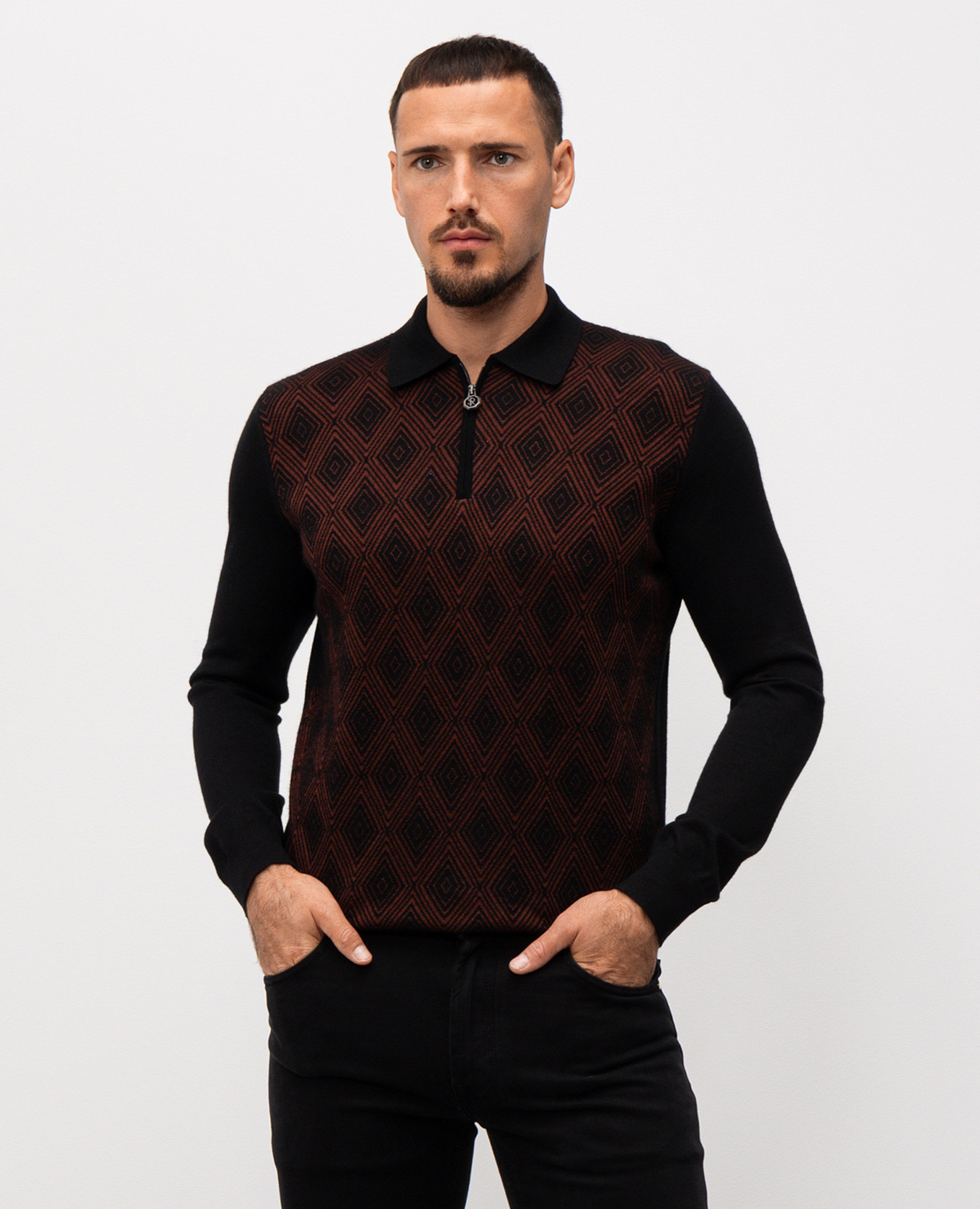 

Black cashmere and silk patterned polo shirt Stefano Ricci