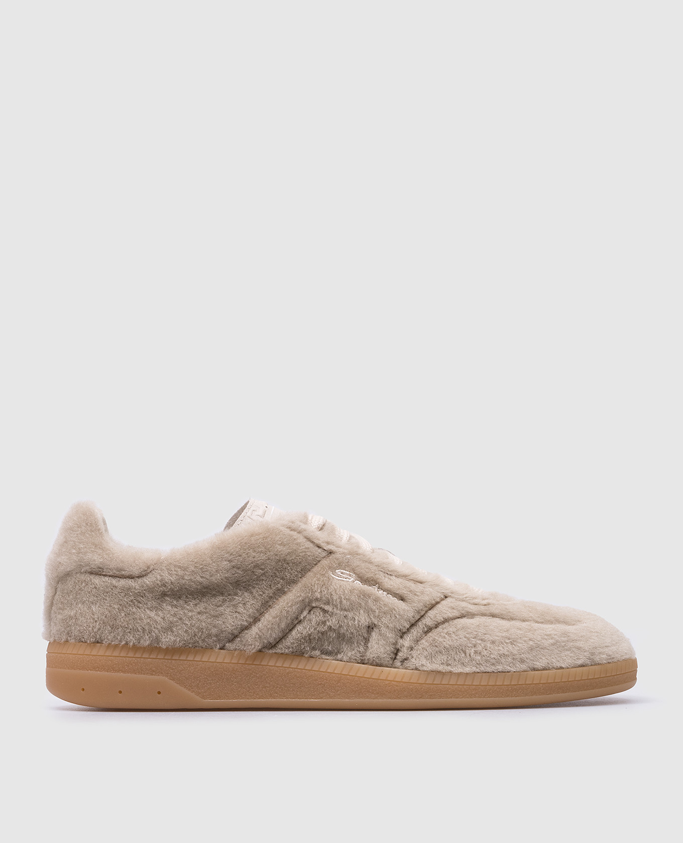 

Olymp beige leather sneakers with fur and logo embroidery Santoni, Бежевый