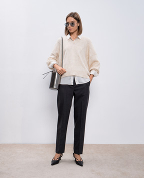 Brunello Cucinelli Gray wool trousers with monil chain MG912P8748