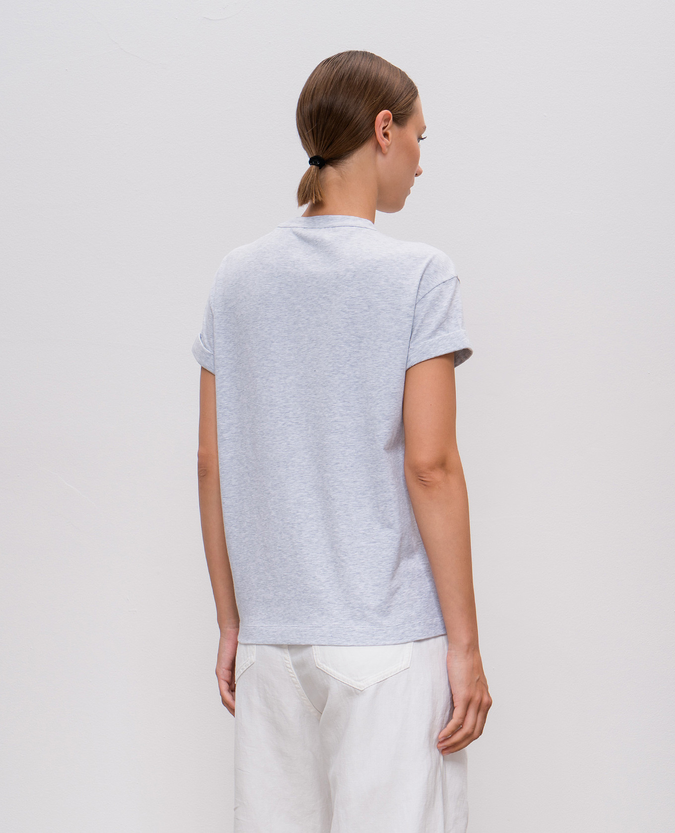 Gray melange t-shirt with monil chain Brunello Cucinelli 4