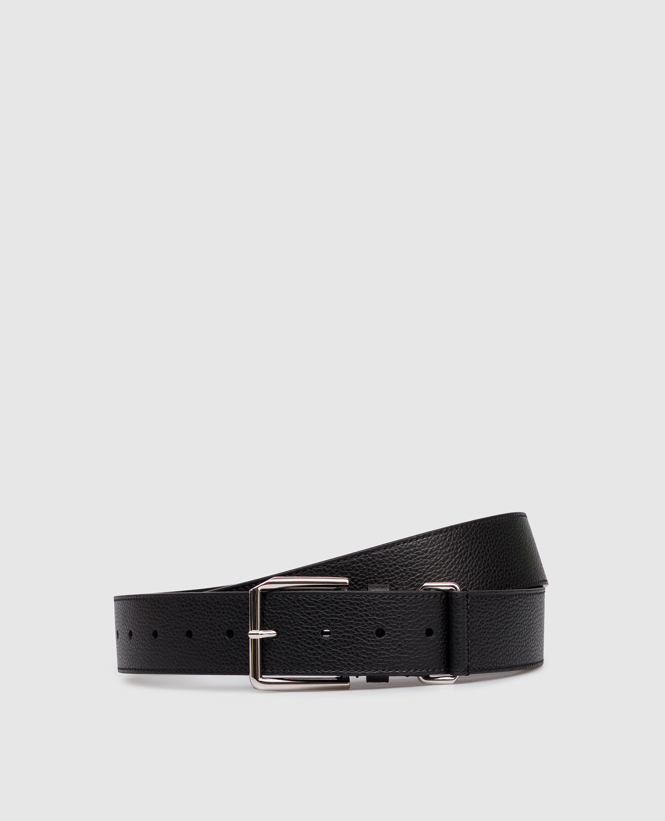 Black leather belt with logo engraving