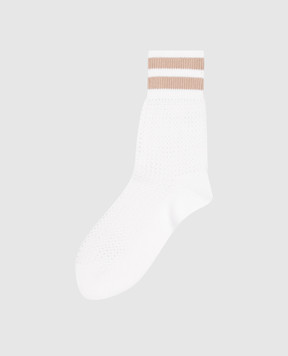 Brunello Cucinelli White socks with an openwork pattern and a contrasting stripe MCSCO9101