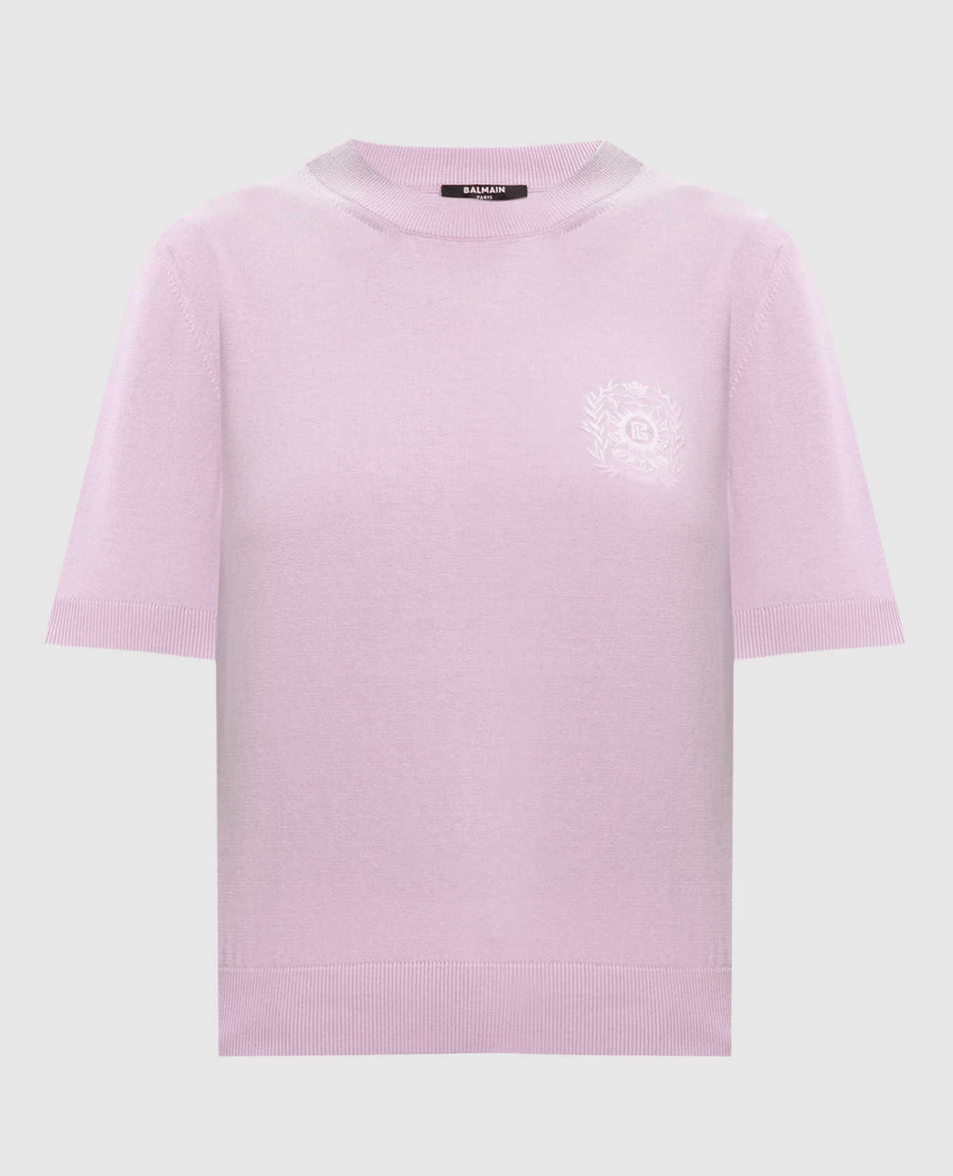 Pink silk top with embroidered emblem Balmain