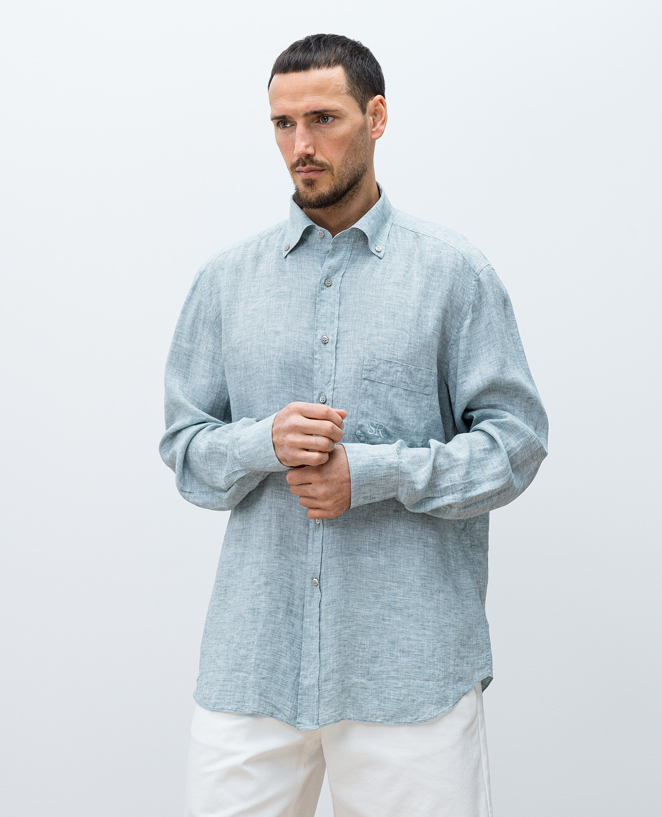 

Green linen shirt with monogram logo Stefano Ricci