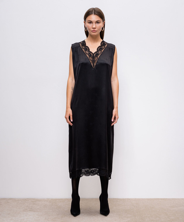 balenciaga black silk dress Balenciaga Black Silk Pleated Knee Length Dress S