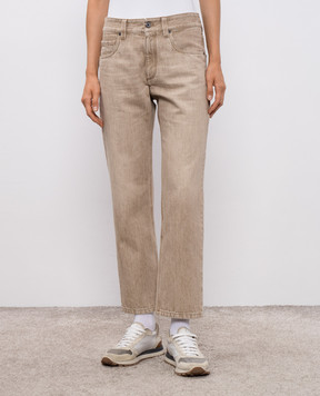 Brunello Cucinelli Beige jeans with logo patch MA095P4017