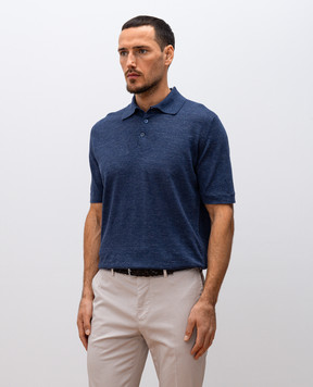 Brunello Cucinelli Blue polo with linen M2L00315