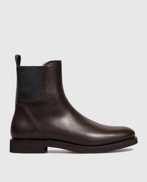 Brunello Cucinelli Brown leather Mat boots with monil chain MZOLG3033