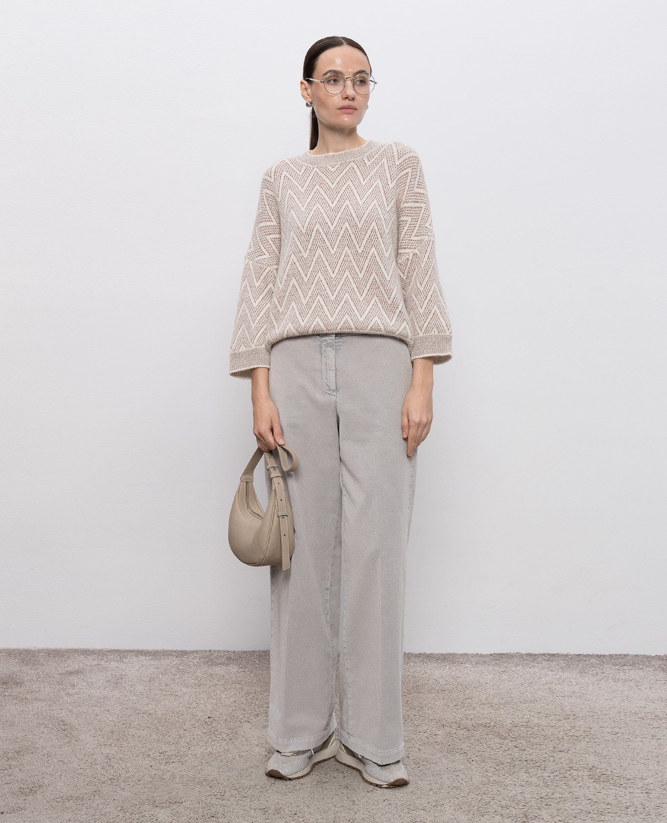 White wool sweater with geometric pattern Peserico 2
